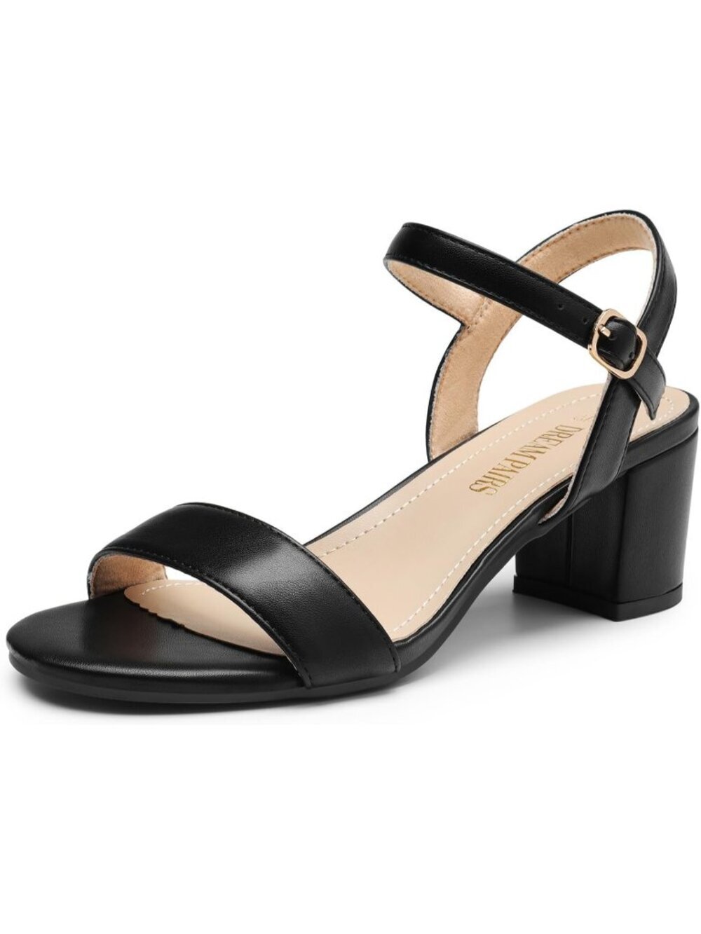 Women's Low Heels Black Block Chunky Open Toe Ankle Strap with Arch Support